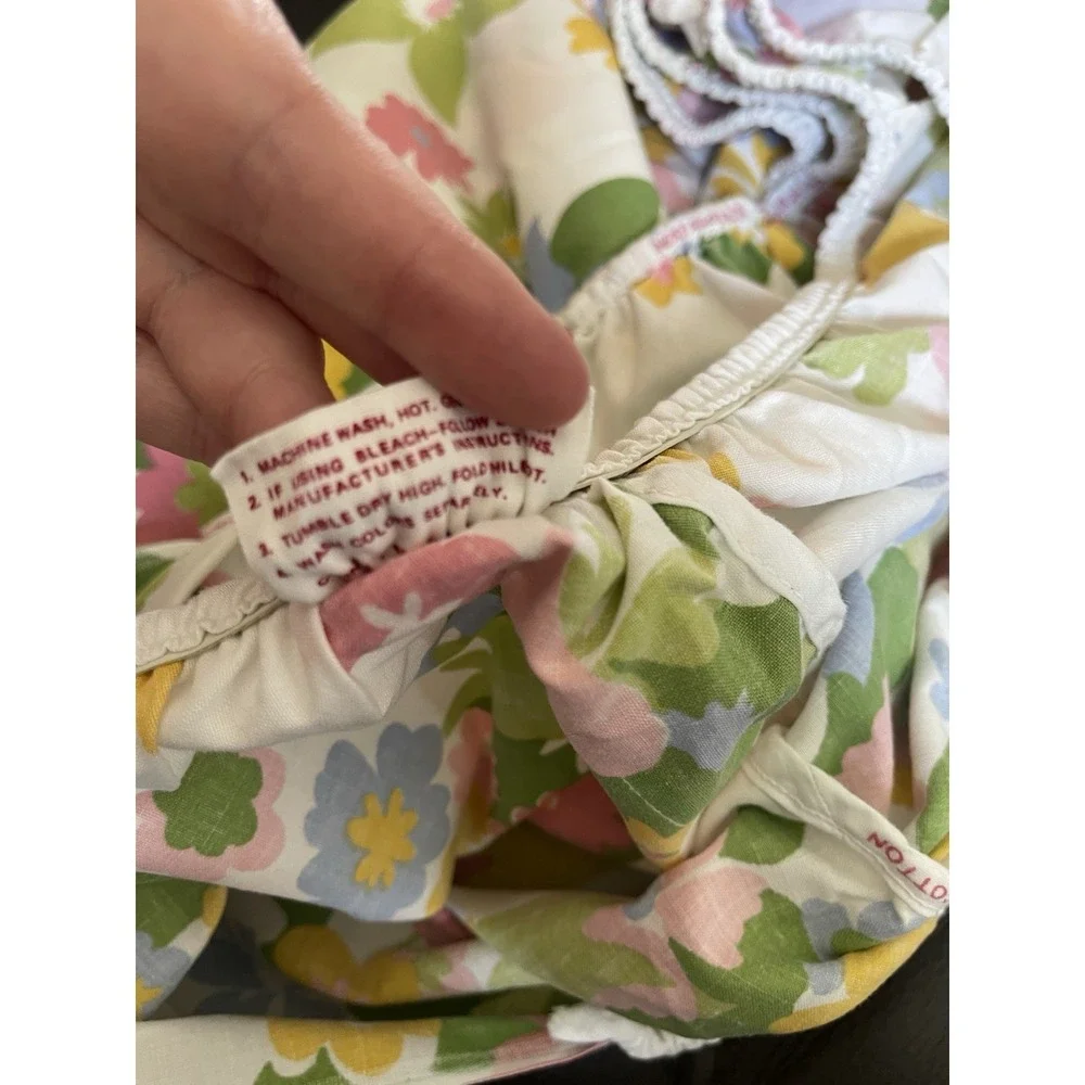 Vtg 1960s Cannon Monticello Full fitted  Sheet Mille Fleur Flower Power